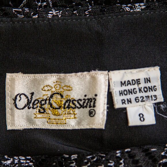 Vintage 1980s Oleg Cassini Black Strappy Evening Gown with Lace Overlay, size 8 - Picture 6 of 7